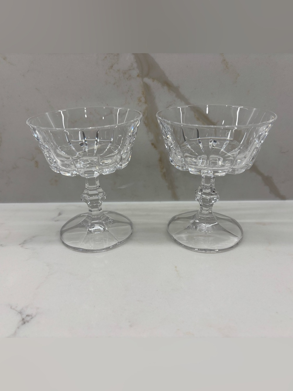 2 Vintage Vertical Cut Crystal Coupe Champagne Sherbet Dessert Glasses